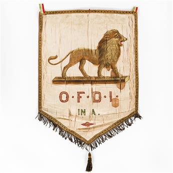 (IMMIGRATION.) Collection of banners, badges, and manuals from a Philadelphia lodge of the Sons of Italy.